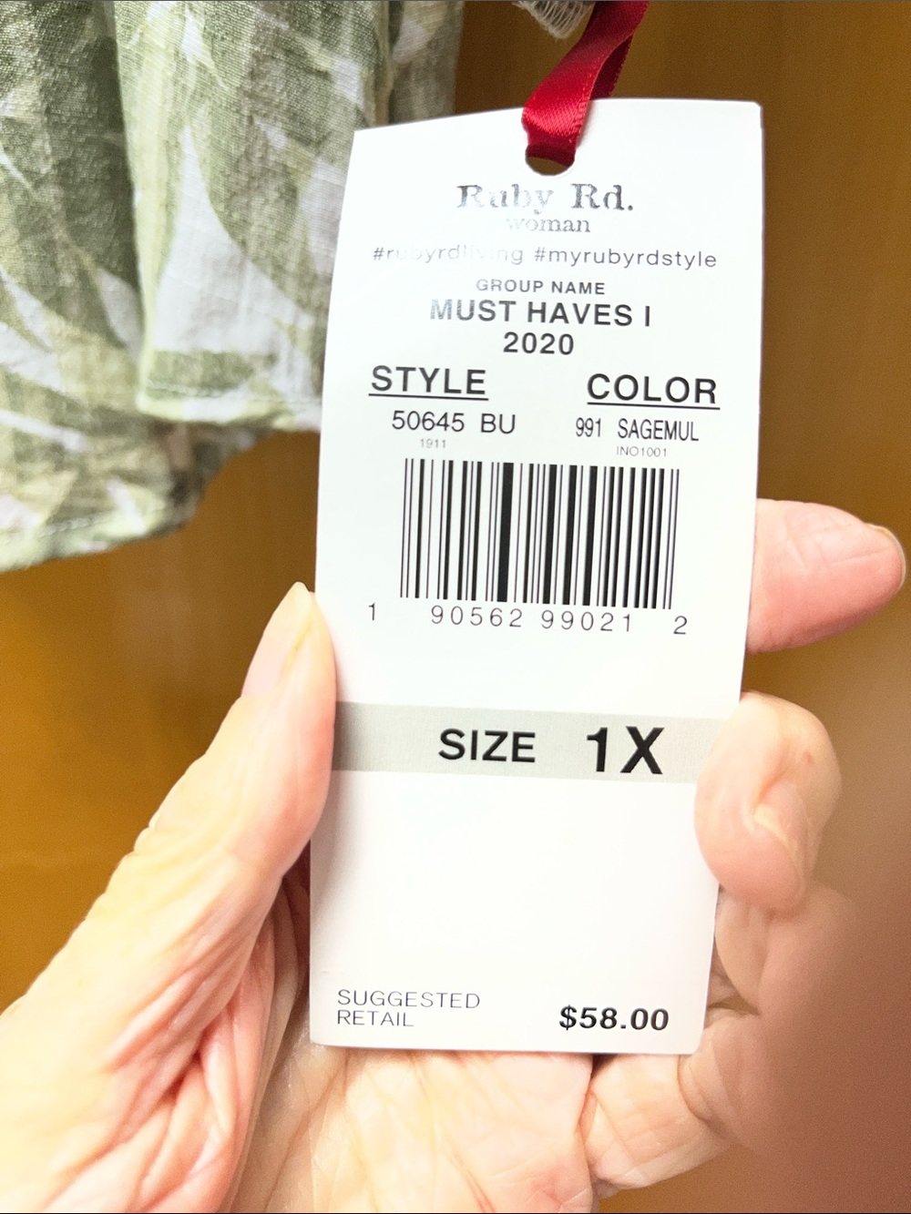 Ruby Rd. Olive Leaf Print Button-Front Blouse - Picture 2 of 5